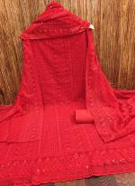 Georgette Red Festival Wear Chikan Work Dress Material